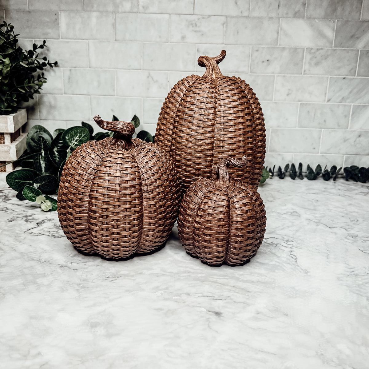 Basket Weave Pumpkins Festive Autumn Decor