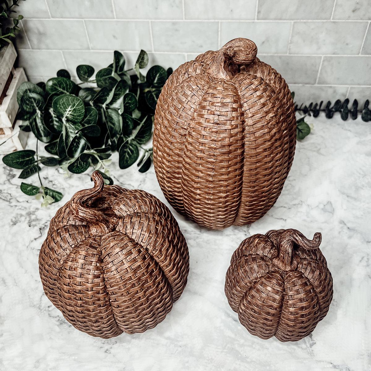 Basket Weave Pumpkins Festive Autumn Decor