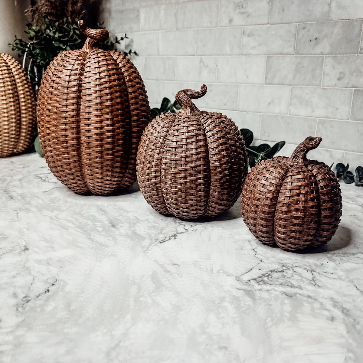 Basket Weave Pumpkins Festive Autumn Decor