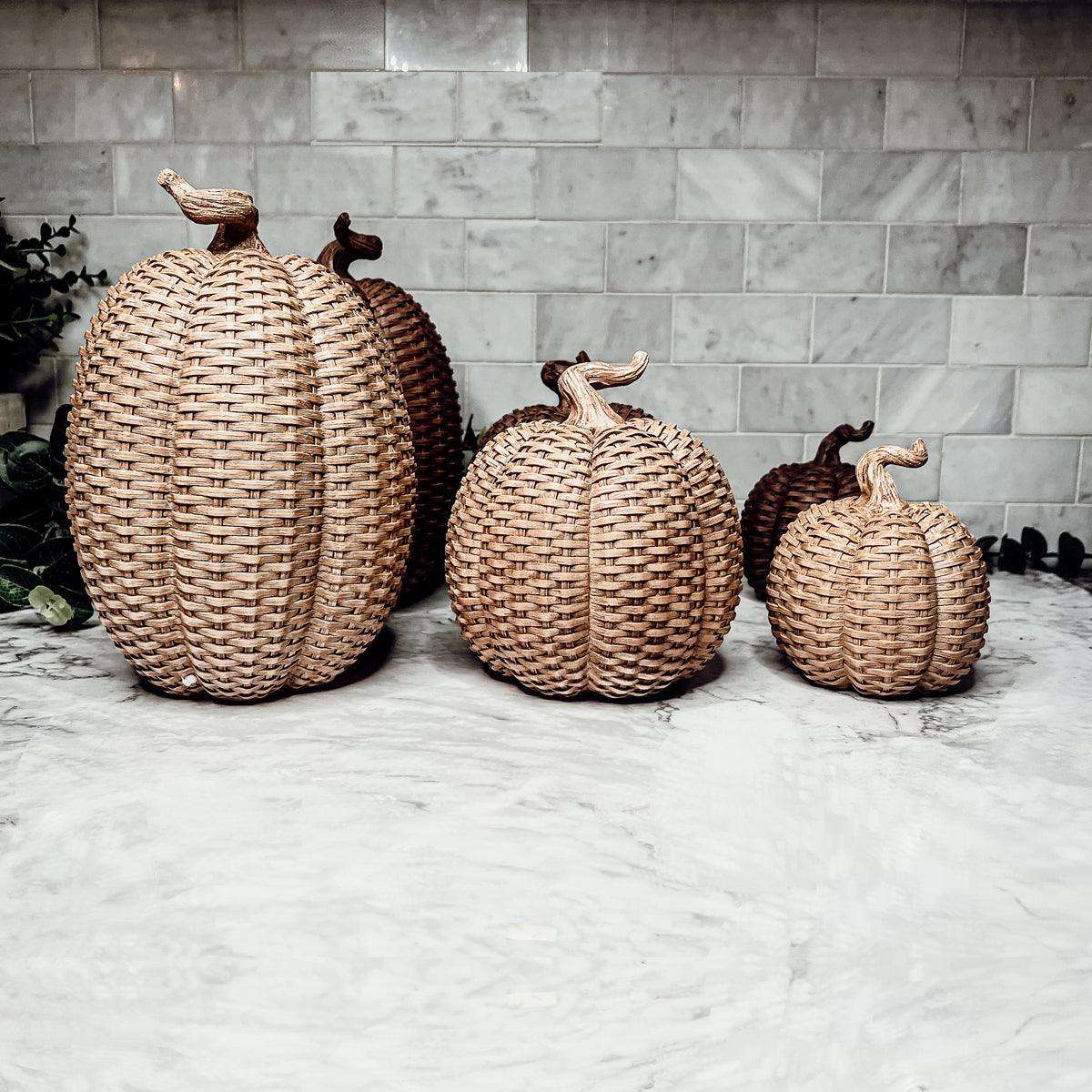 Basket Weave Pumpkins Festive Autumn Decor