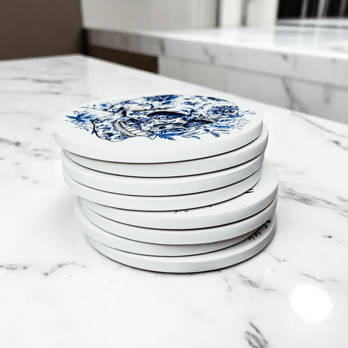 Chinoiserie Blue & White Halloween Coasters Set
