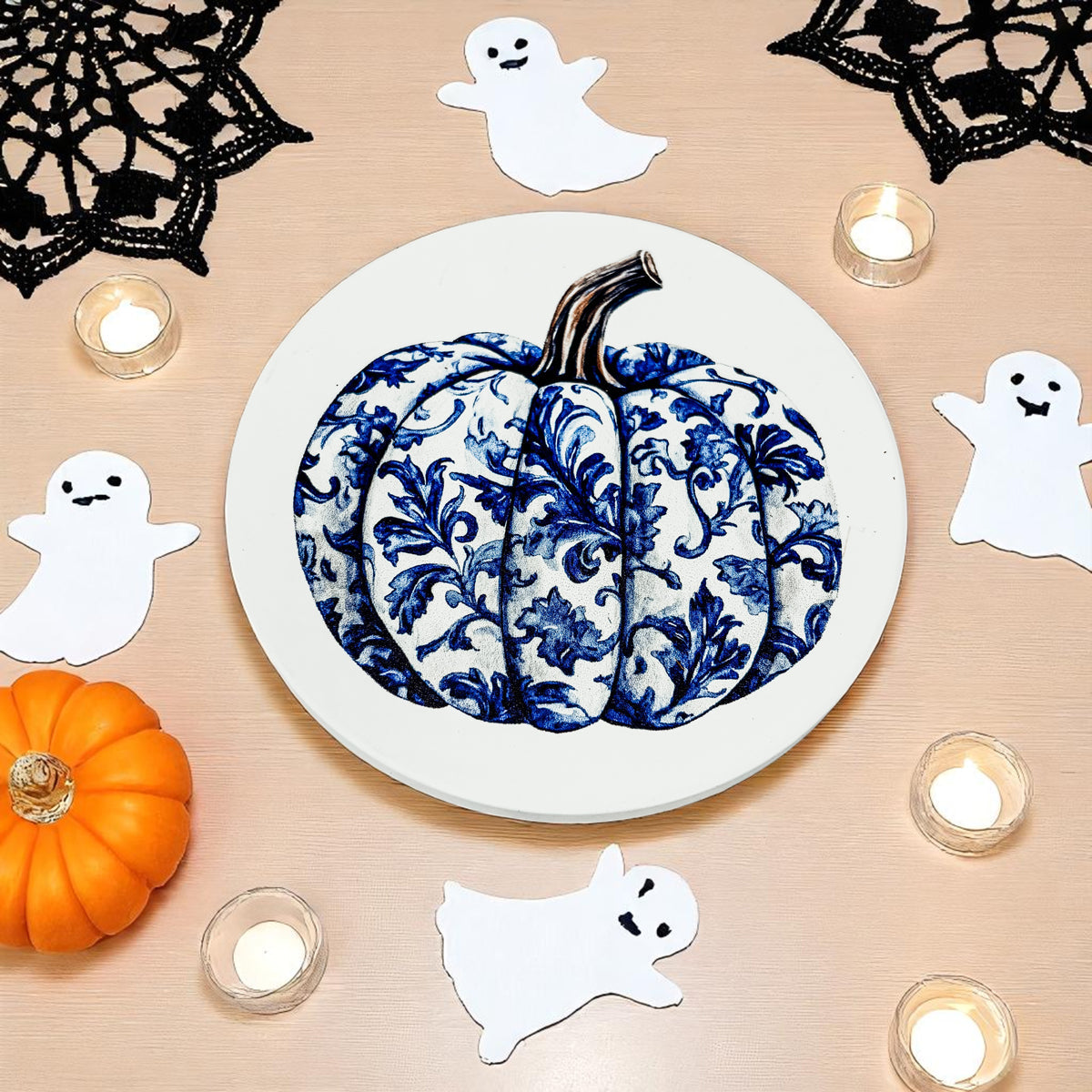 Chinoiserie Blue & White Halloween Coasters Set