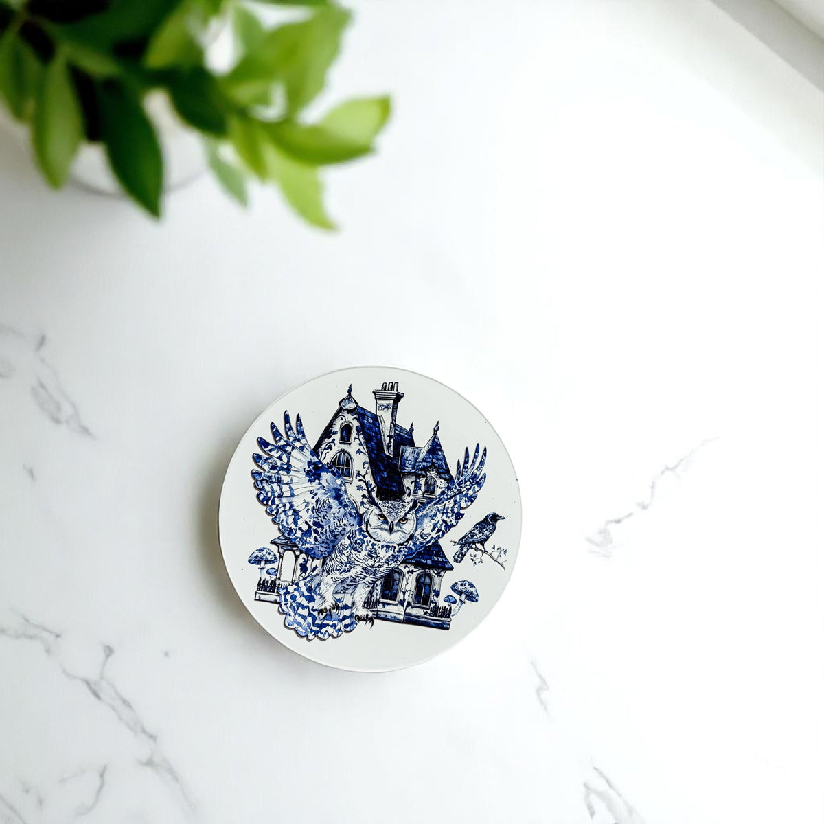 Chinoiserie Blue & White Halloween Coasters Set