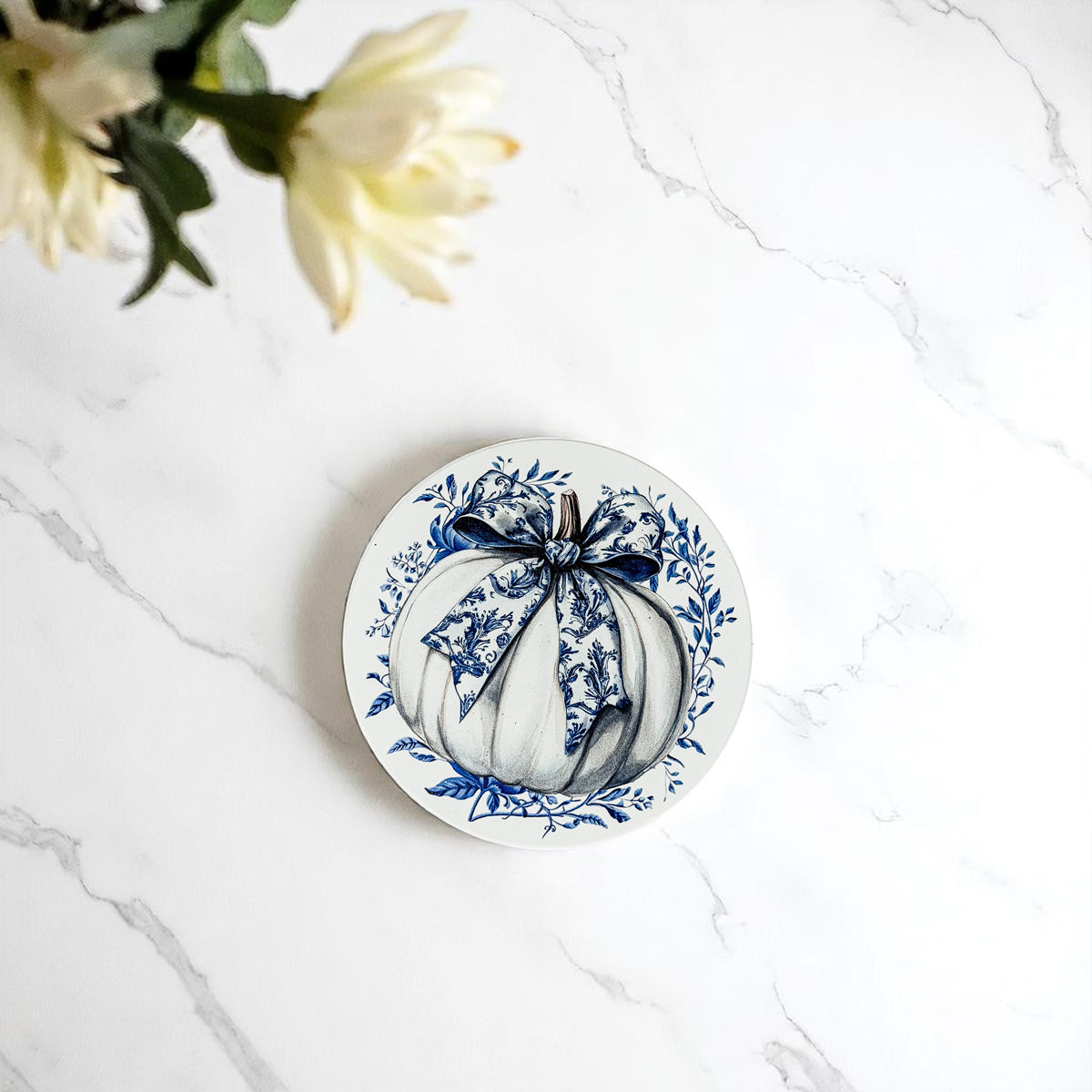 Chinoiserie Blue & White Halloween Coasters Set