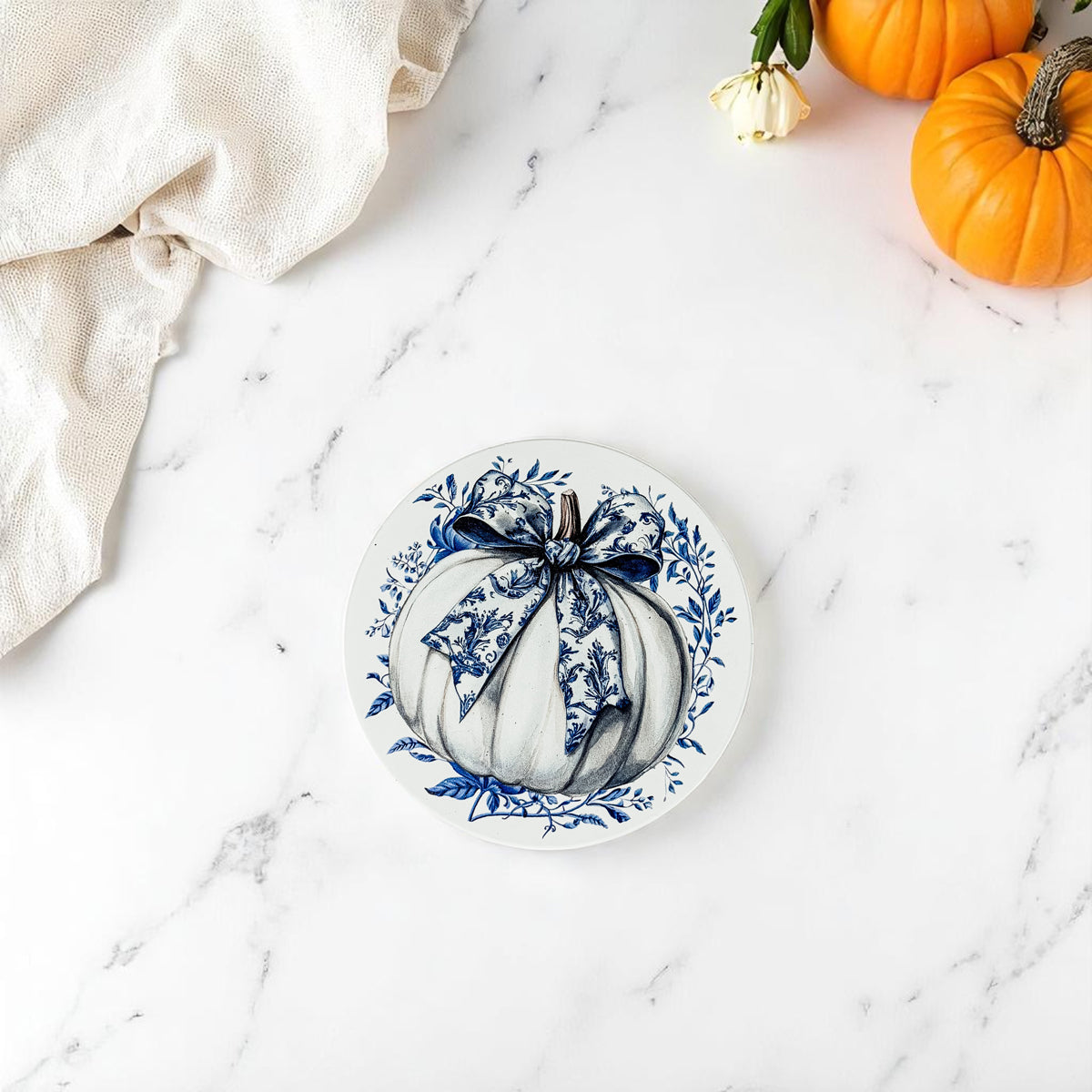 Chinoiserie Blue & White Halloween Coasters Set