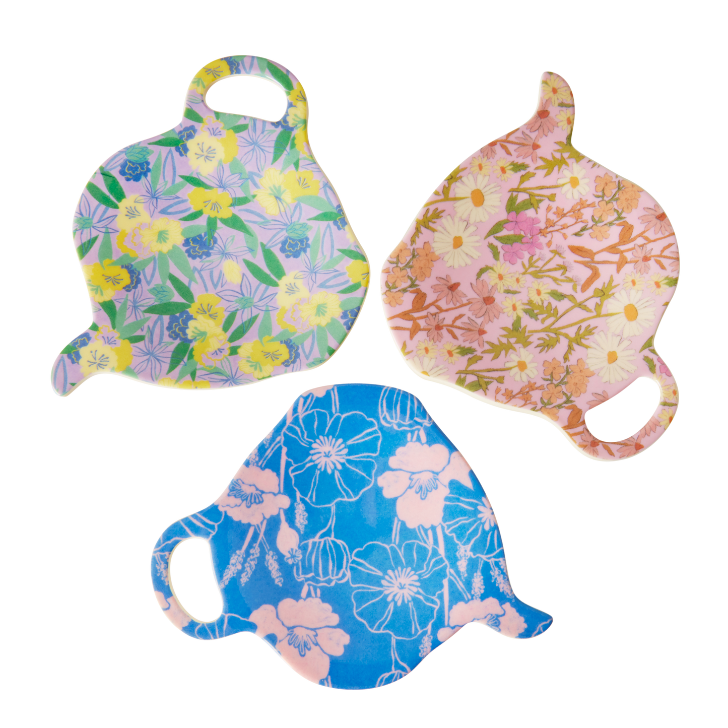 Melamine Tea Bag Plate - Flower Me Happy. Set of 3