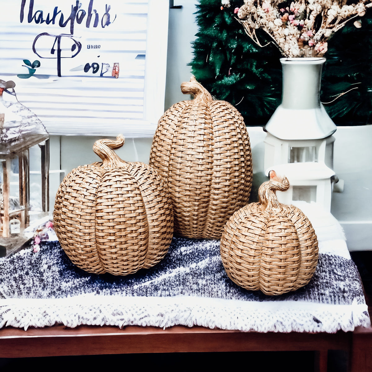 Basket Weave Pumpkins Festive Autumn Decor