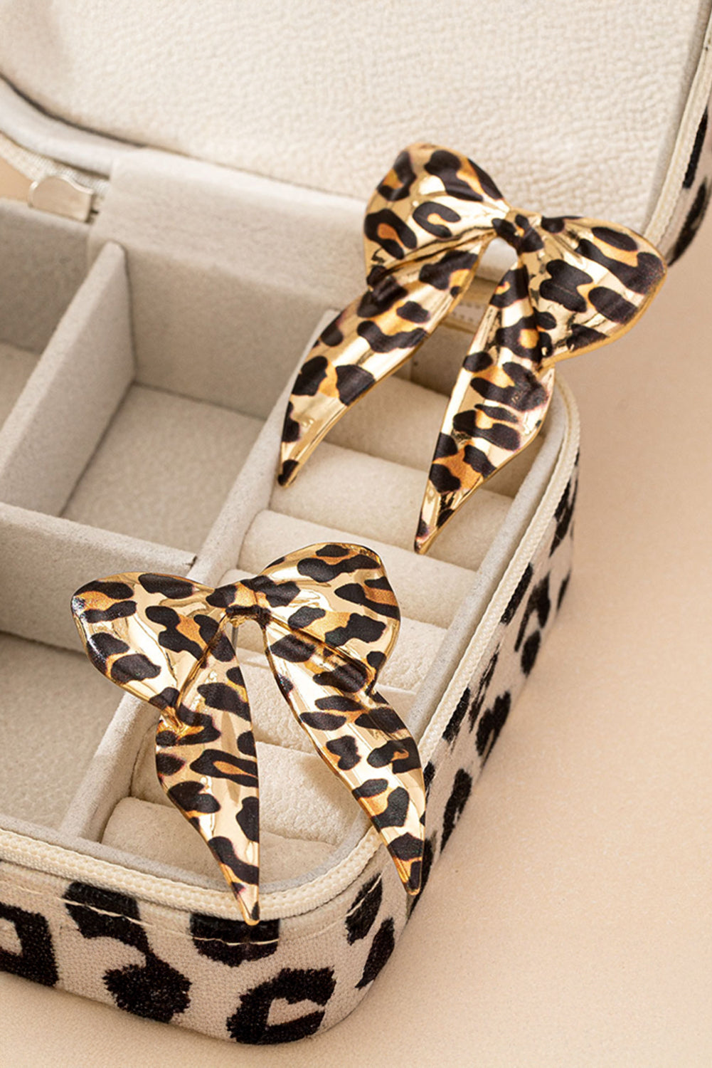 Gold Leopard Print Bowknot Shape Earrings