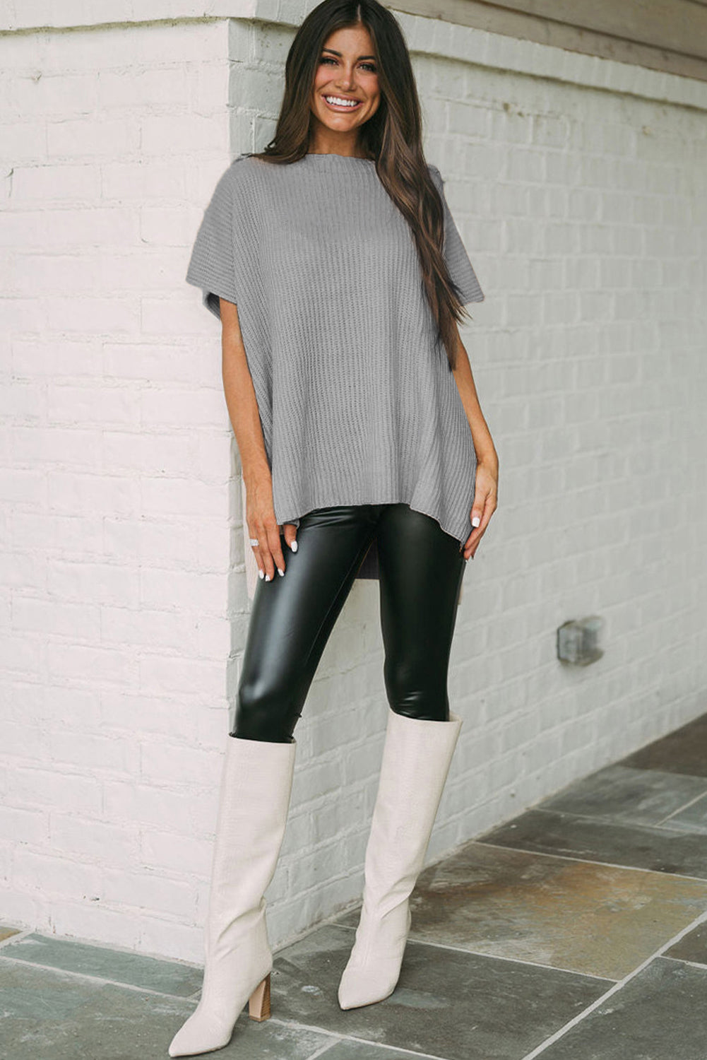 Side Slit Short Sleeve Oversized Sweater (4 colors)