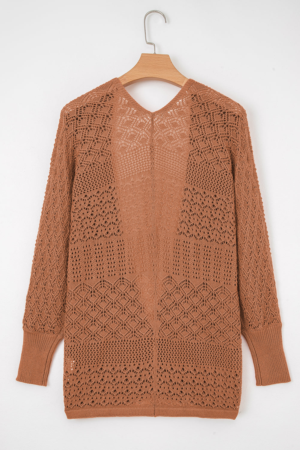 Mix Pattern Hollow Knit Open Front Cardigan