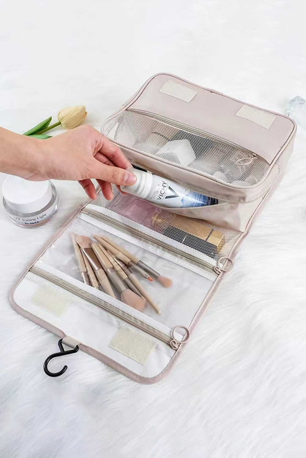 Beige Make Up Organizer Travel Toiletry Bag