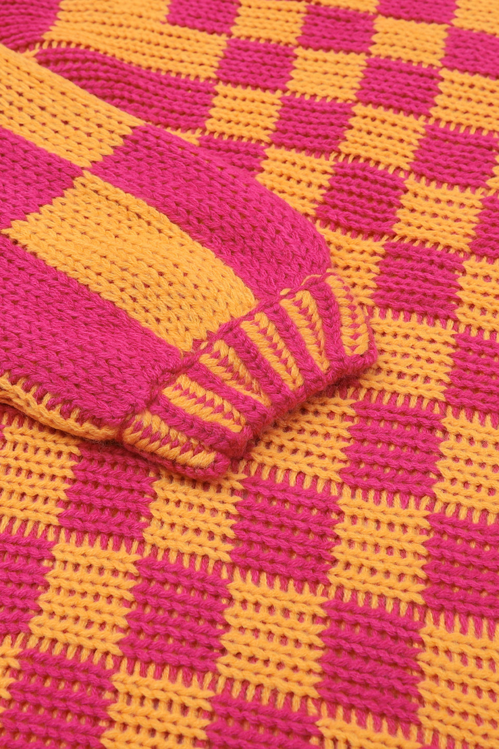 Colorblock Checked Loose Fit Open Front Knitted Cardigan