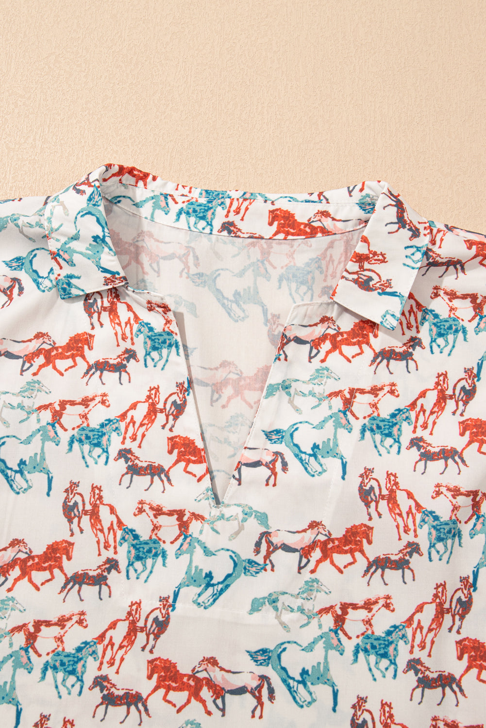 White Horse Galloping Allover Print Plus Size Blouse