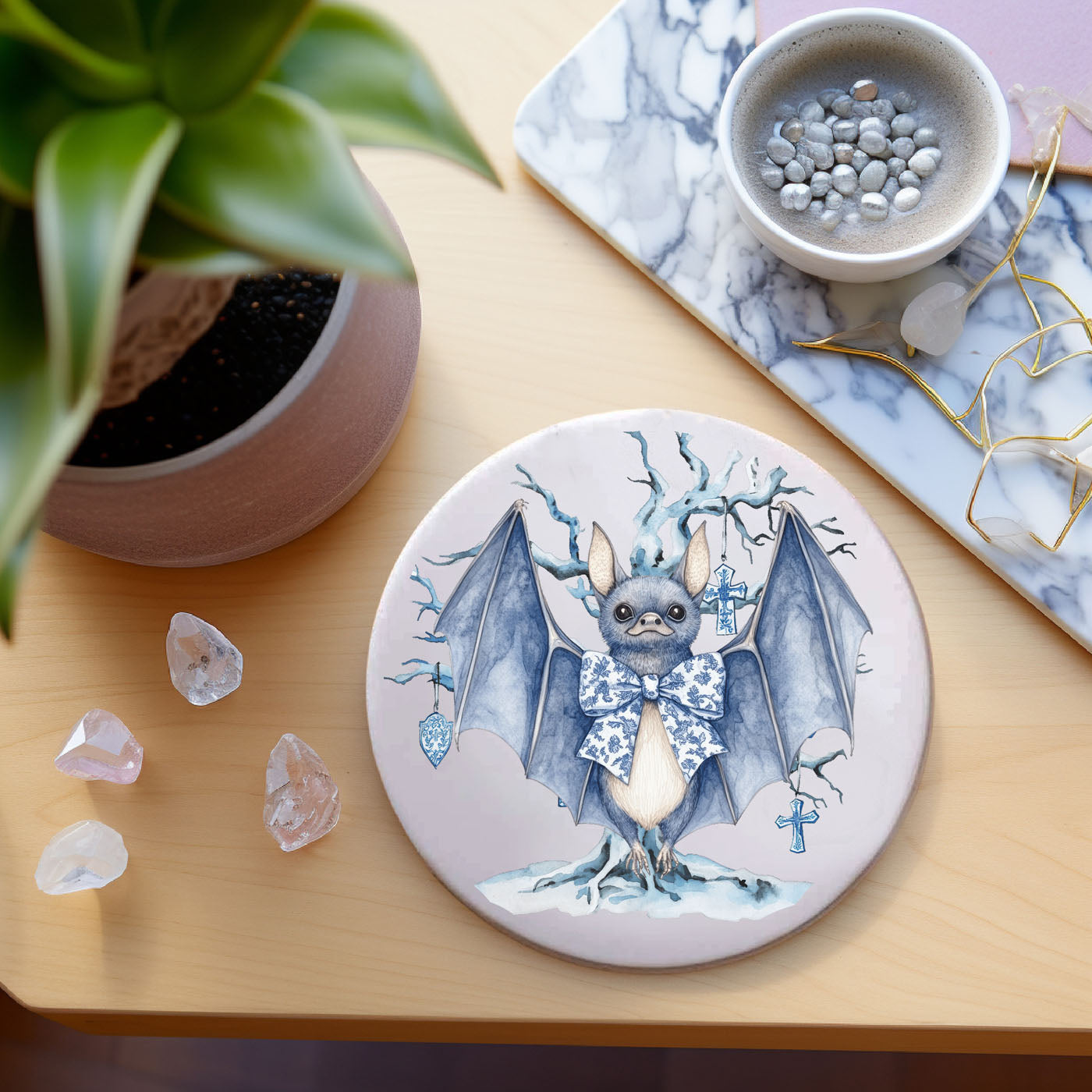 Chinoiserie Blue & White Halloween Coasters Set