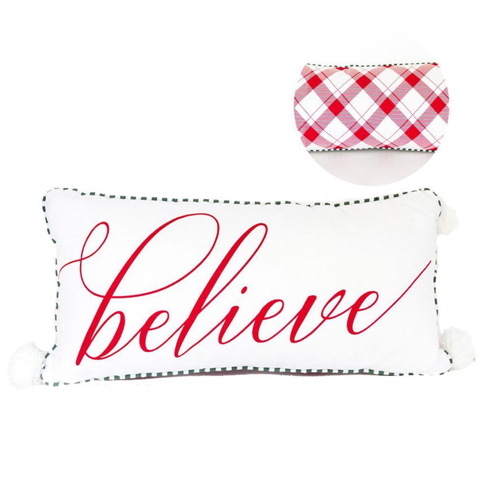 Believe Large Pillow White Tassel Ball