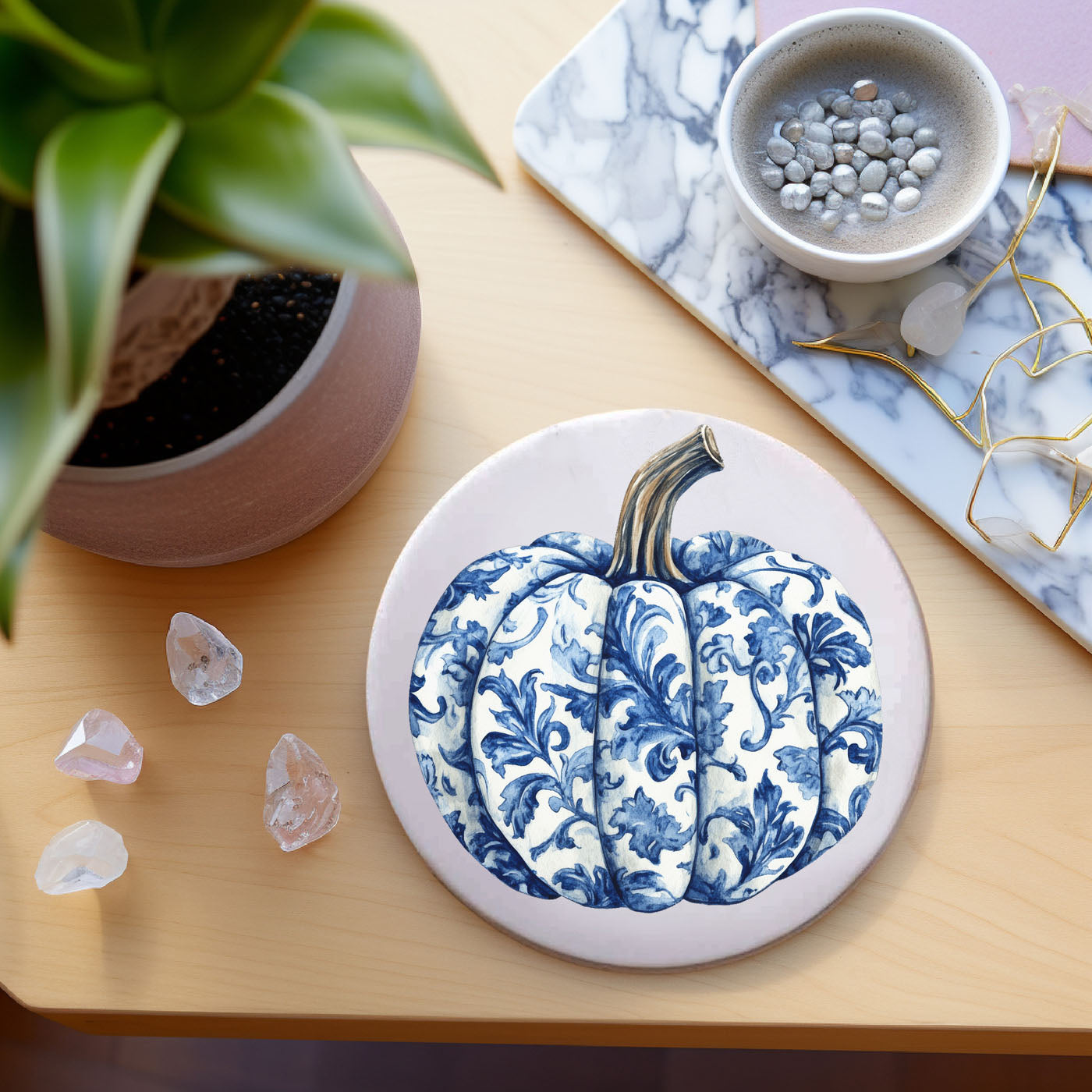 Chinoiserie Blue & White Halloween Coasters Set