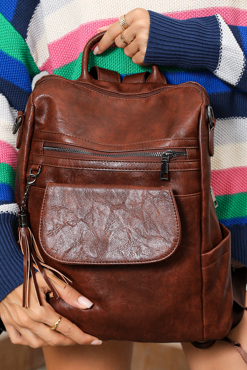 Dark Brown Tassel Decor Retro Backpack