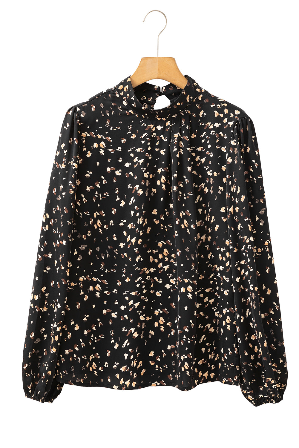Leopard Print Puff Sleeve Pleated Blouse
