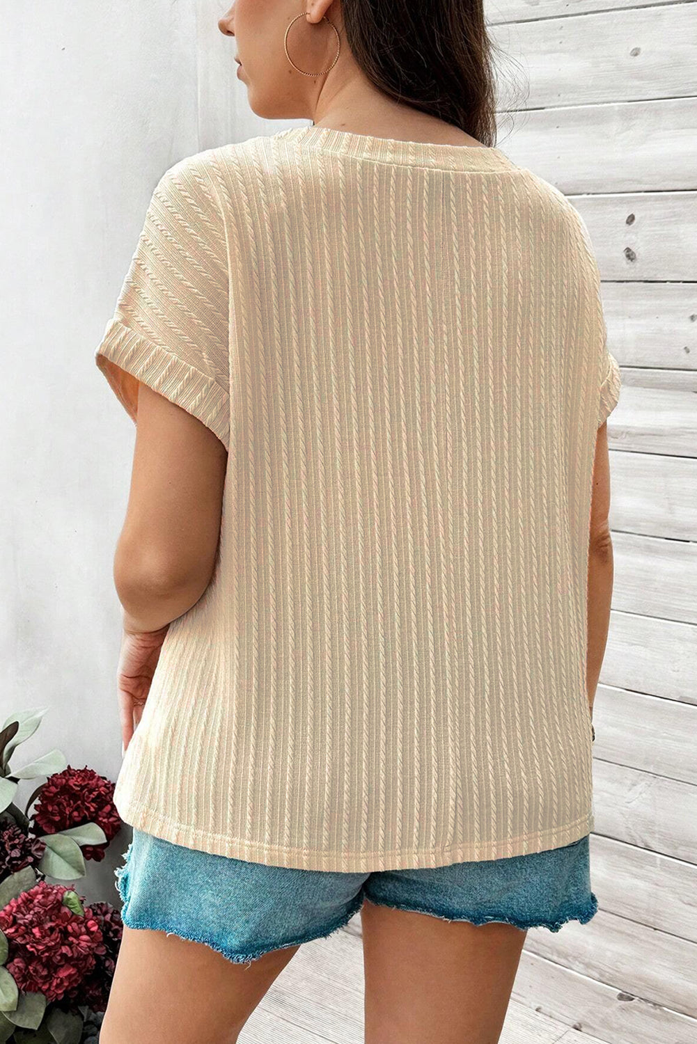 Beige Lace Crochet Short Sleeve Plus Size Top