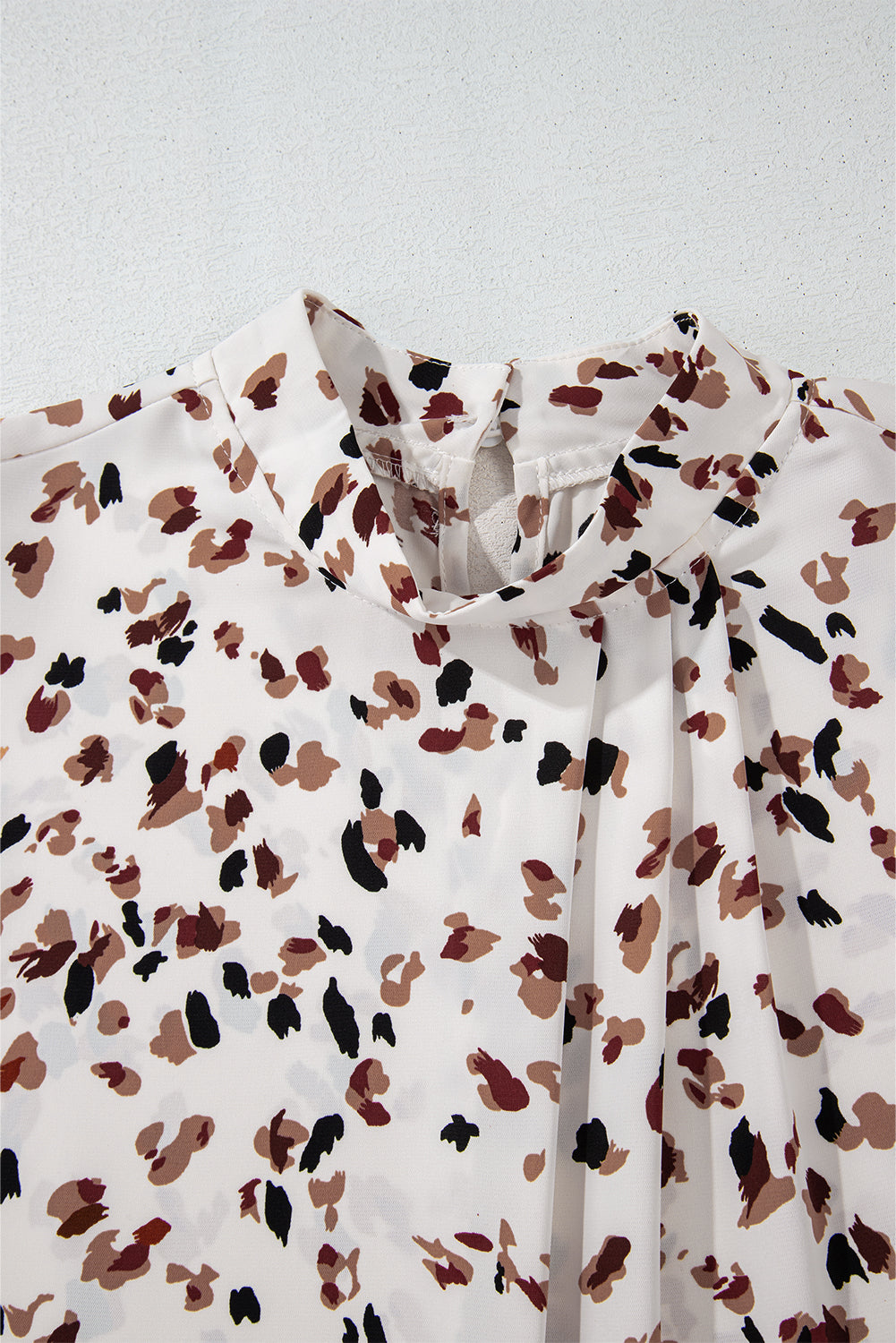 Leopard Print Puff Sleeve Pleated Blouse