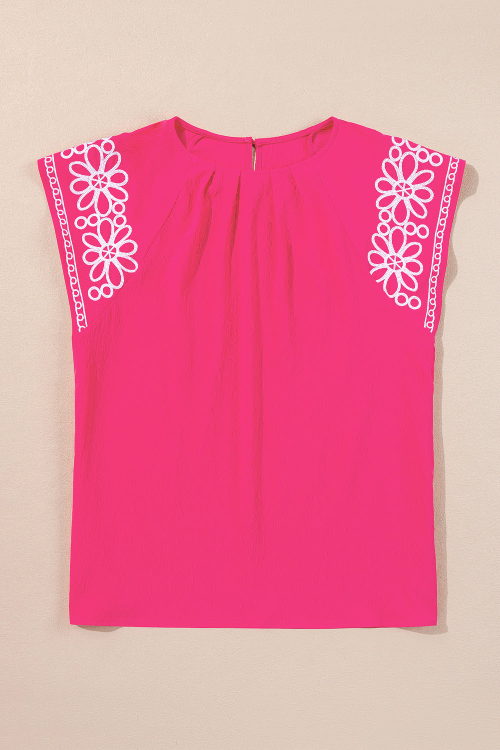 Strawberry Pink Floral Embroidered Flutter Sleeve Blouse