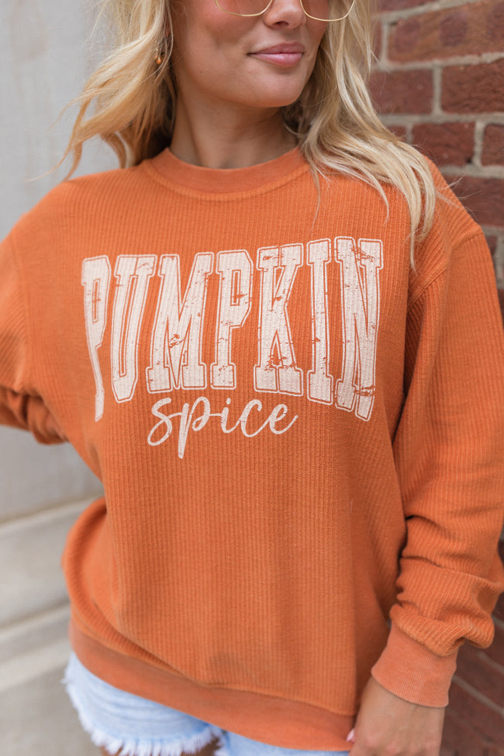 Orange Ribbed PUMPKIN Spice Graphic Sweatshirt