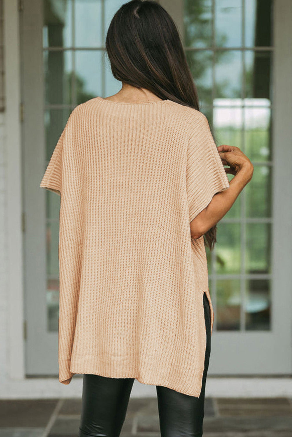 Side Slit Short Sleeve Oversized Sweater (4 colors)