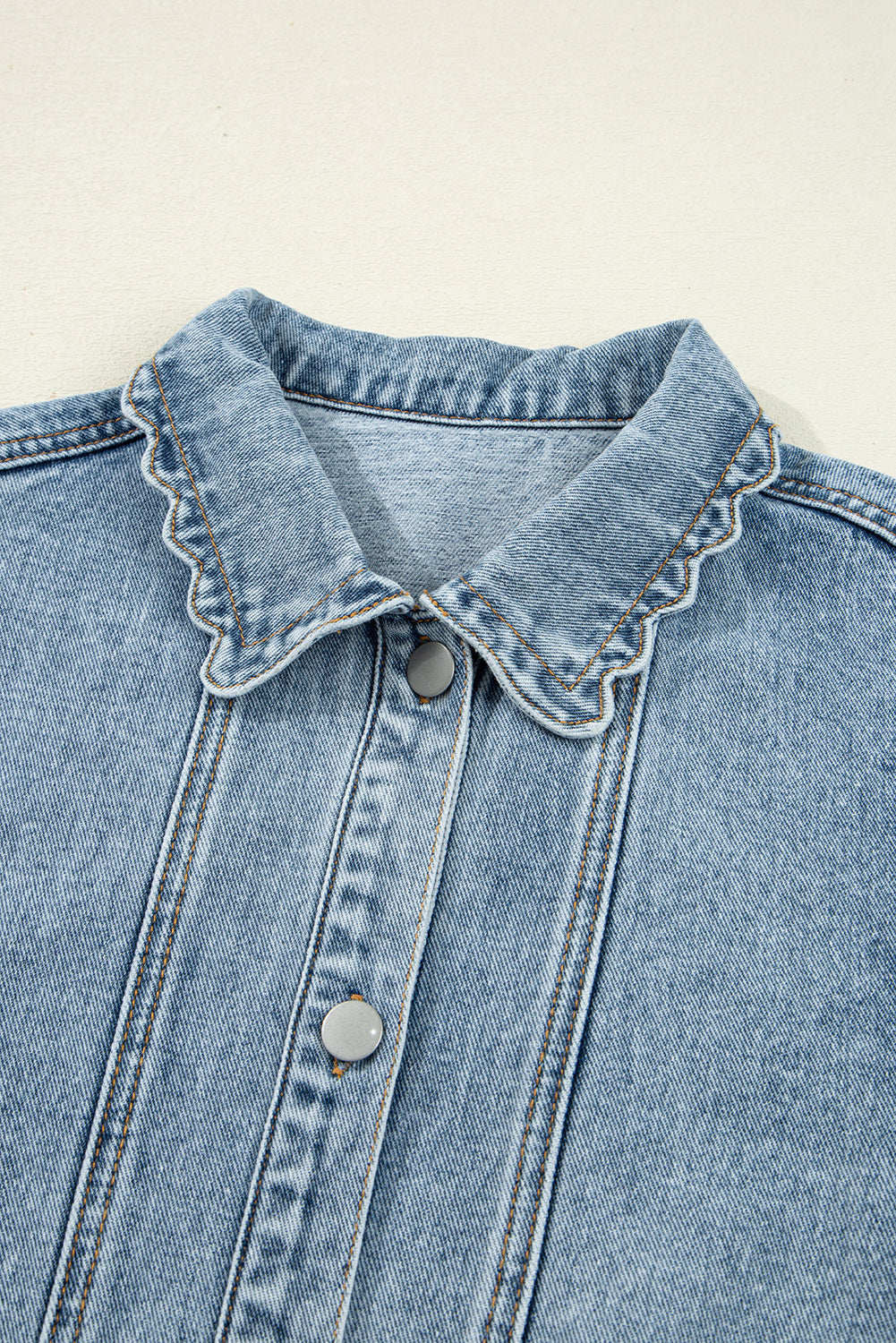 Scallop Trim Collar Pocket Button Up Denim Jacket