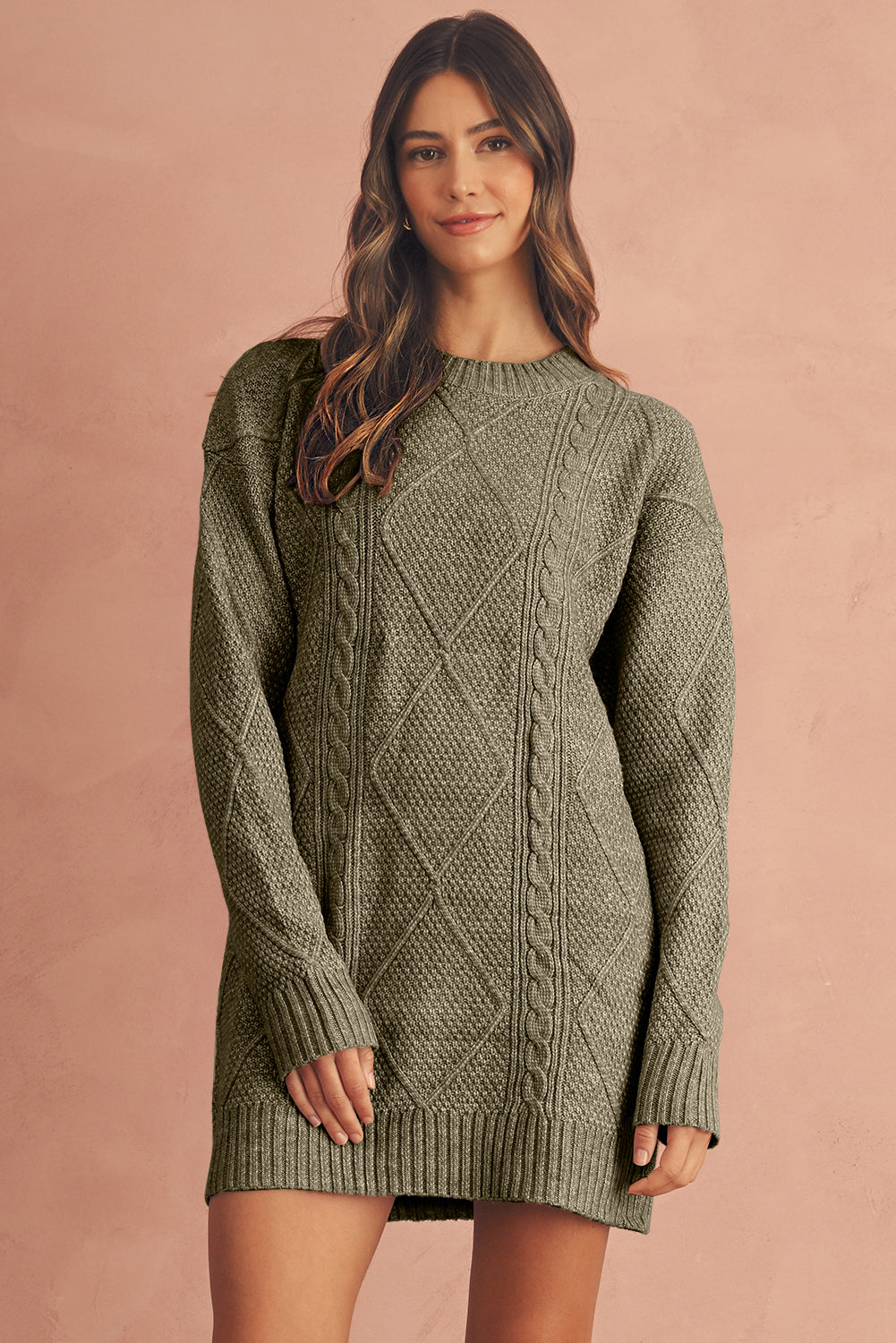 Twist Cable Knit Drop Shoulder Loose Fit Sweater Dress (4 colors)
