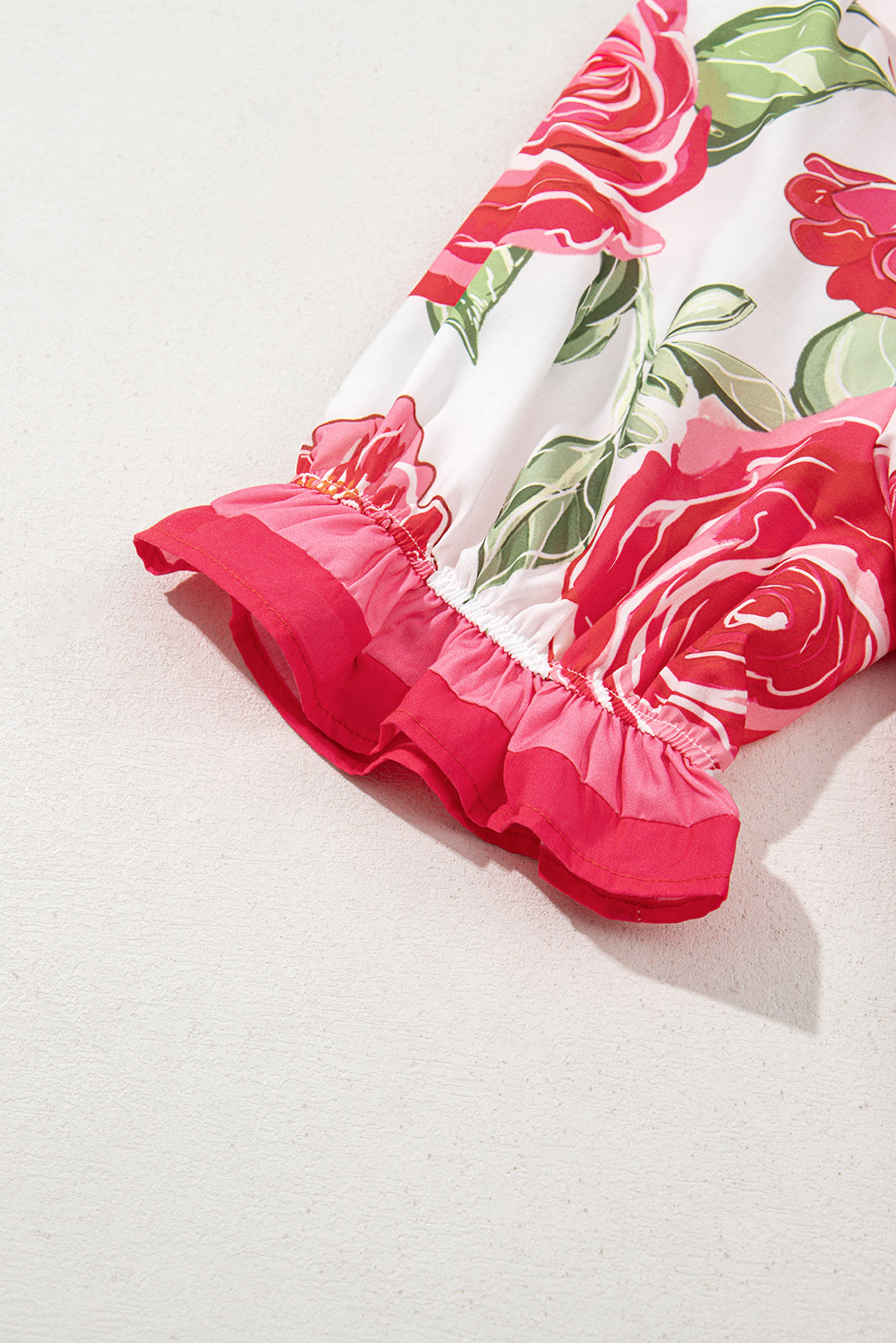 Rose Floral Print Short Sleeve Blouse Plus Size