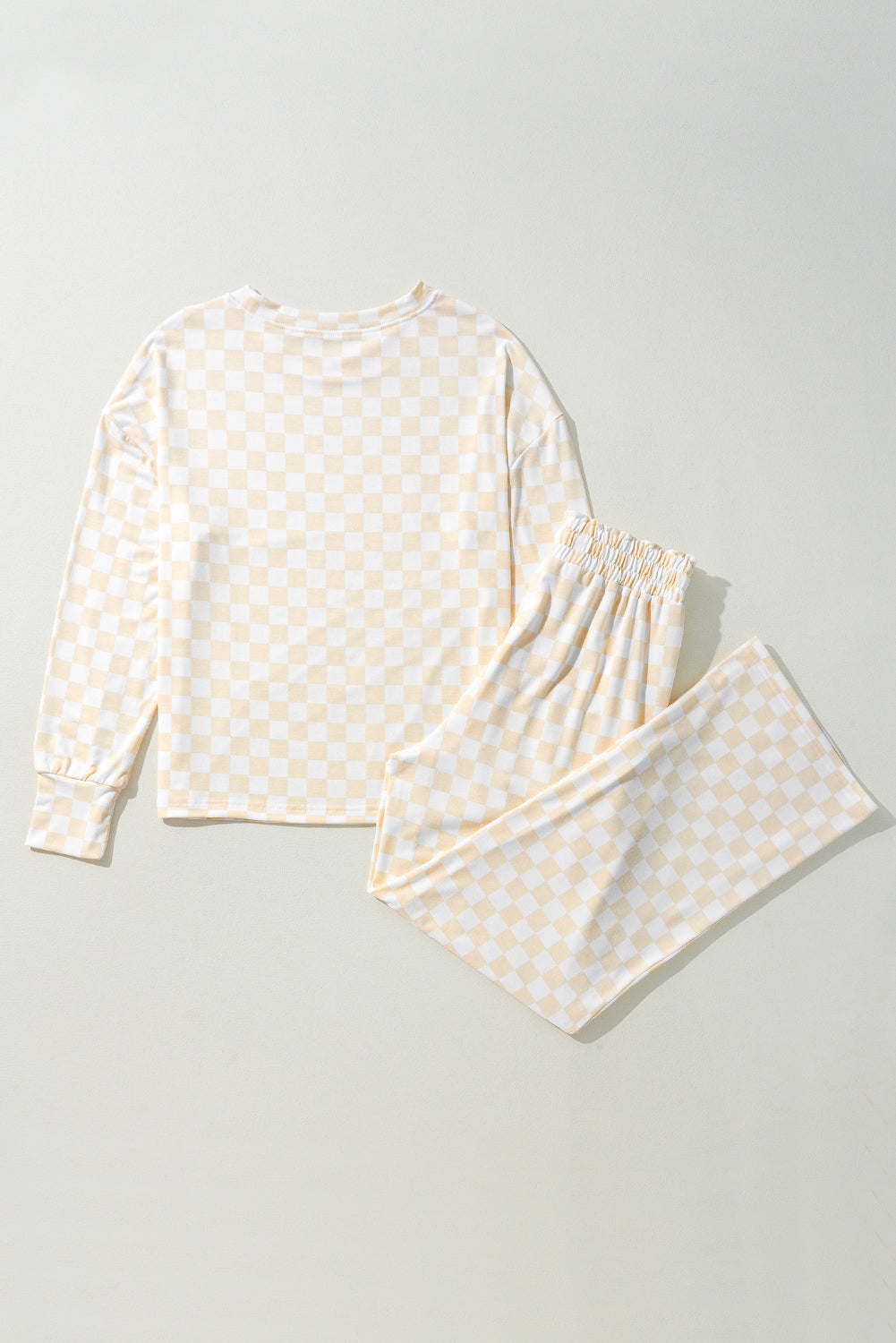 Checkered Print Long Sleeve Loose Fit Pajama Set
