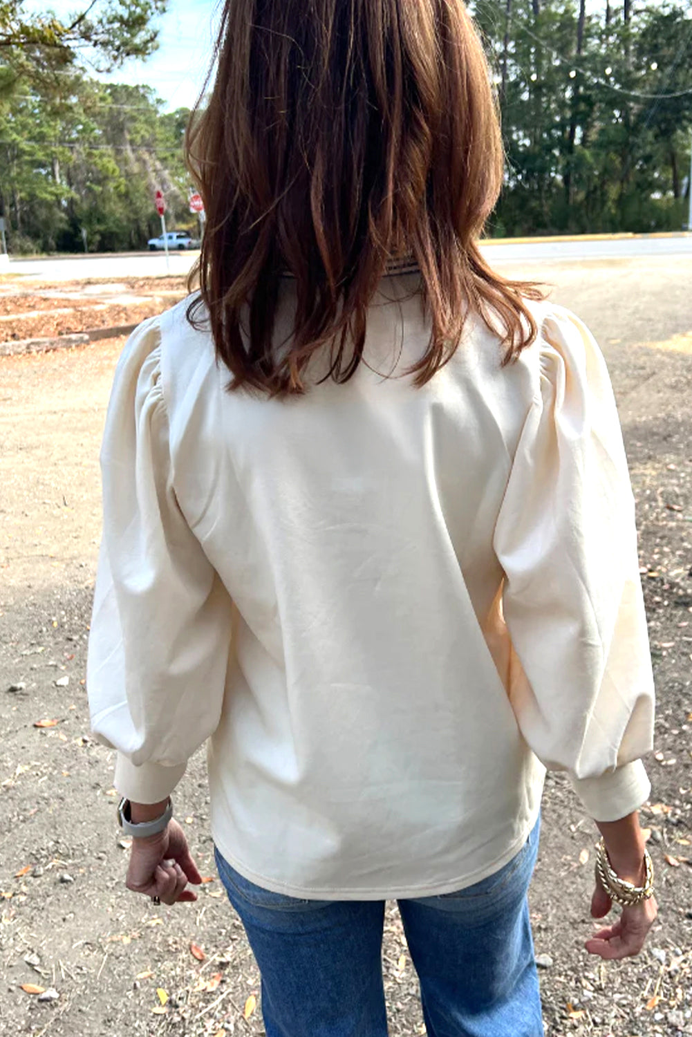 Striped Ruffle Button Neck Pullover Shirt (2 colors)