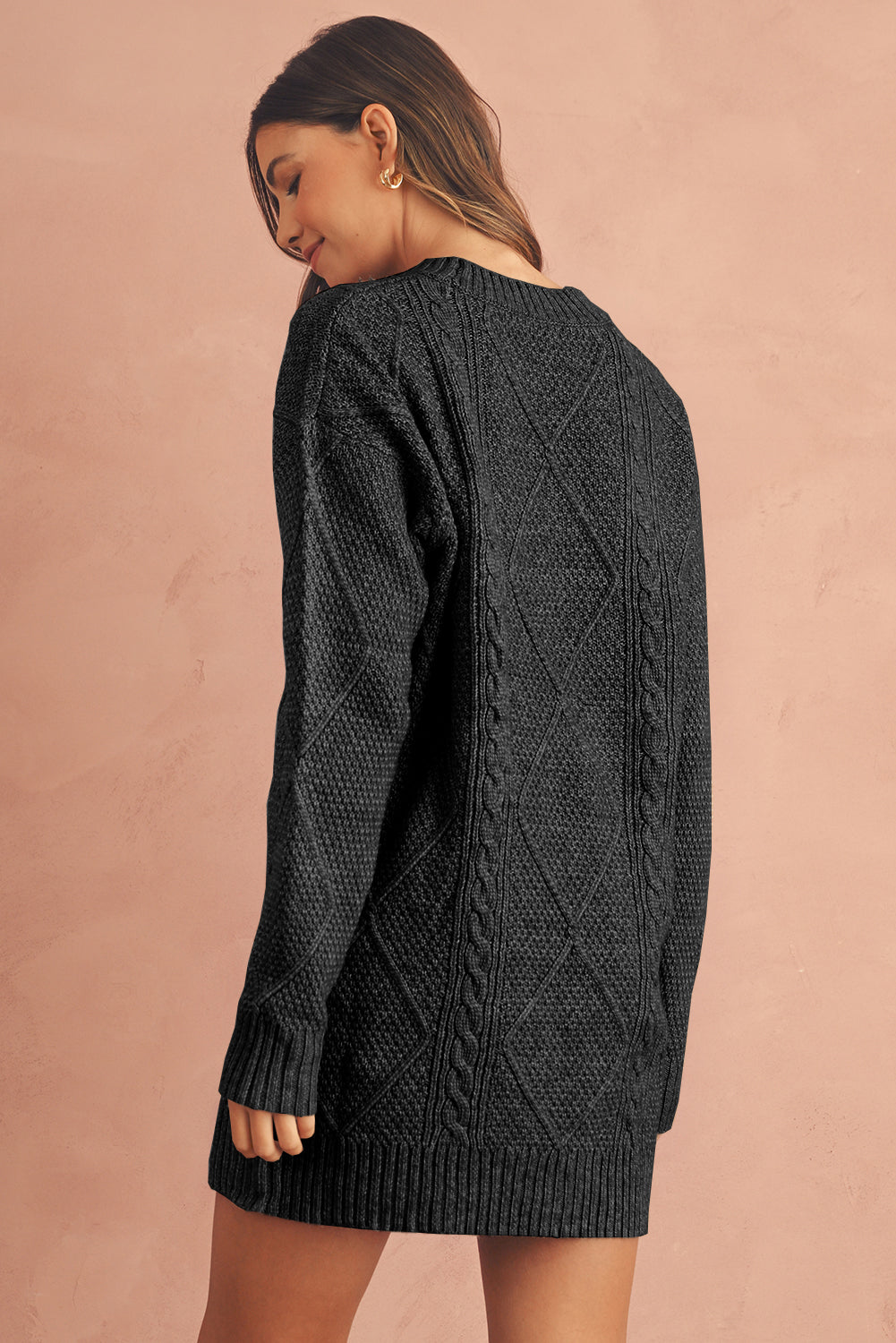 Twist Cable Knit Drop Shoulder Loose Fit Sweater Dress (4 colors)
