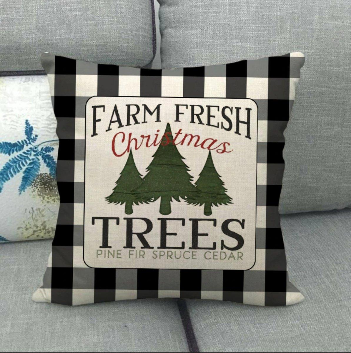 Farm Fresh Print Linen Cotton Square Decorative Pillow