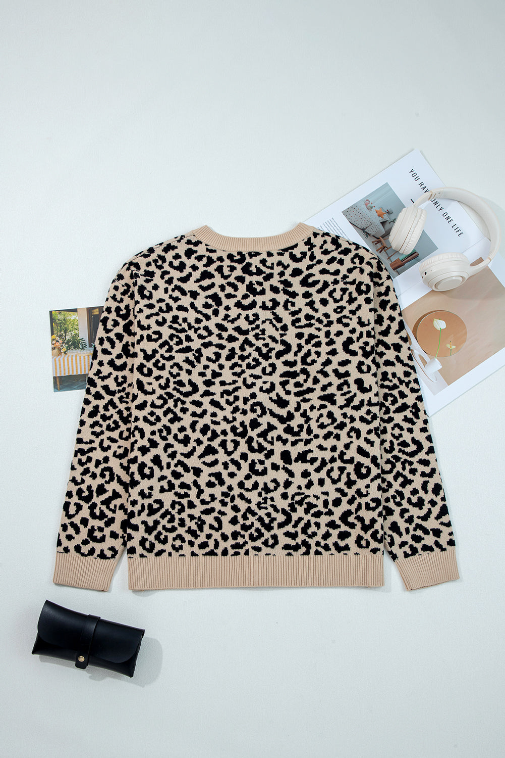 Leopard Drop Shoulder Knitted Button Front Cardigan
