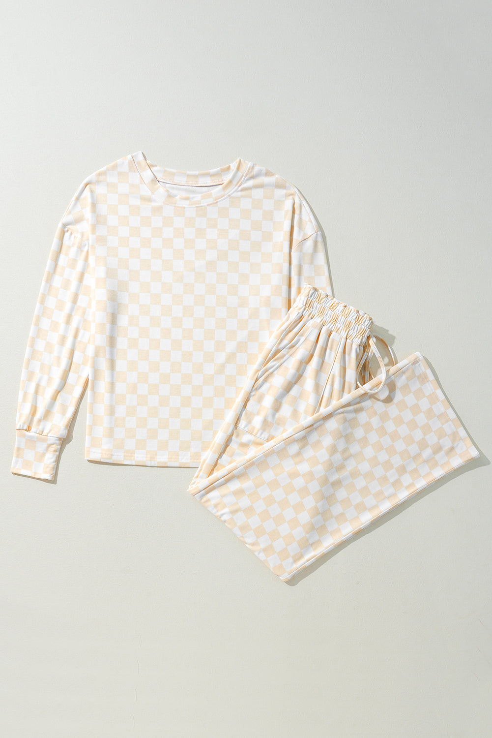 Checkered Print Long Sleeve Loose Fit Pajama Set