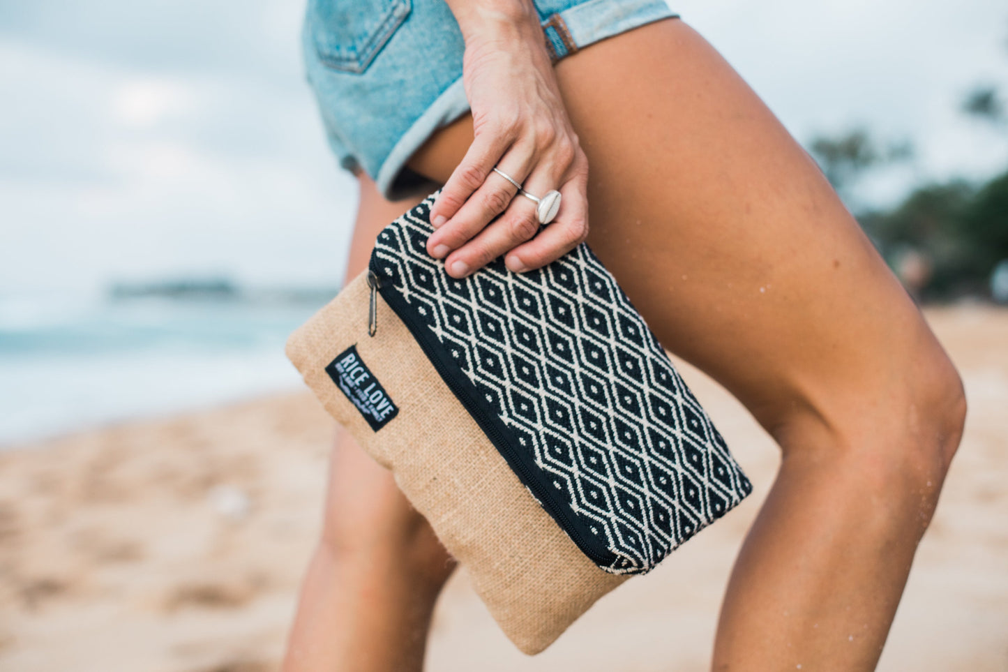 Handwoven Fabric Jute Foldover Clutch - Sara