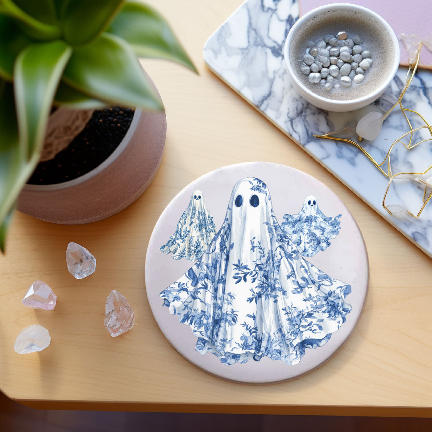 Chinoiserie Blue & White Halloween Coasters Set
