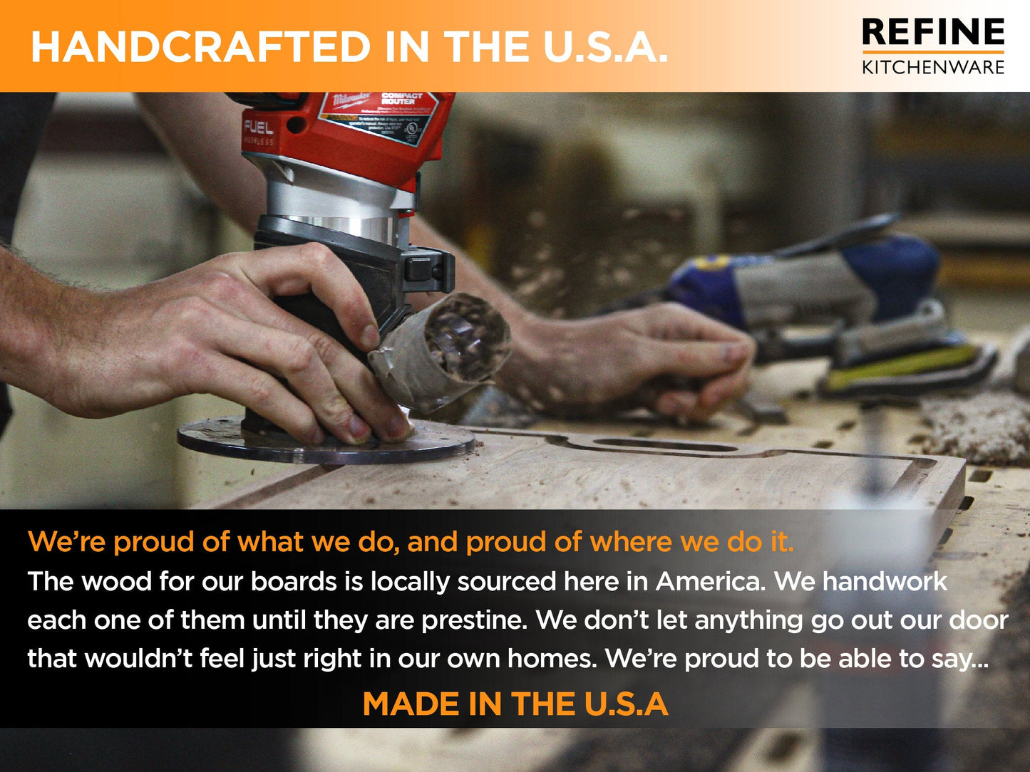 1.25” Thick Extra Large Wood Cutting Board with Feet, Pocket Handles and Juice Groove, 100% USA Made
