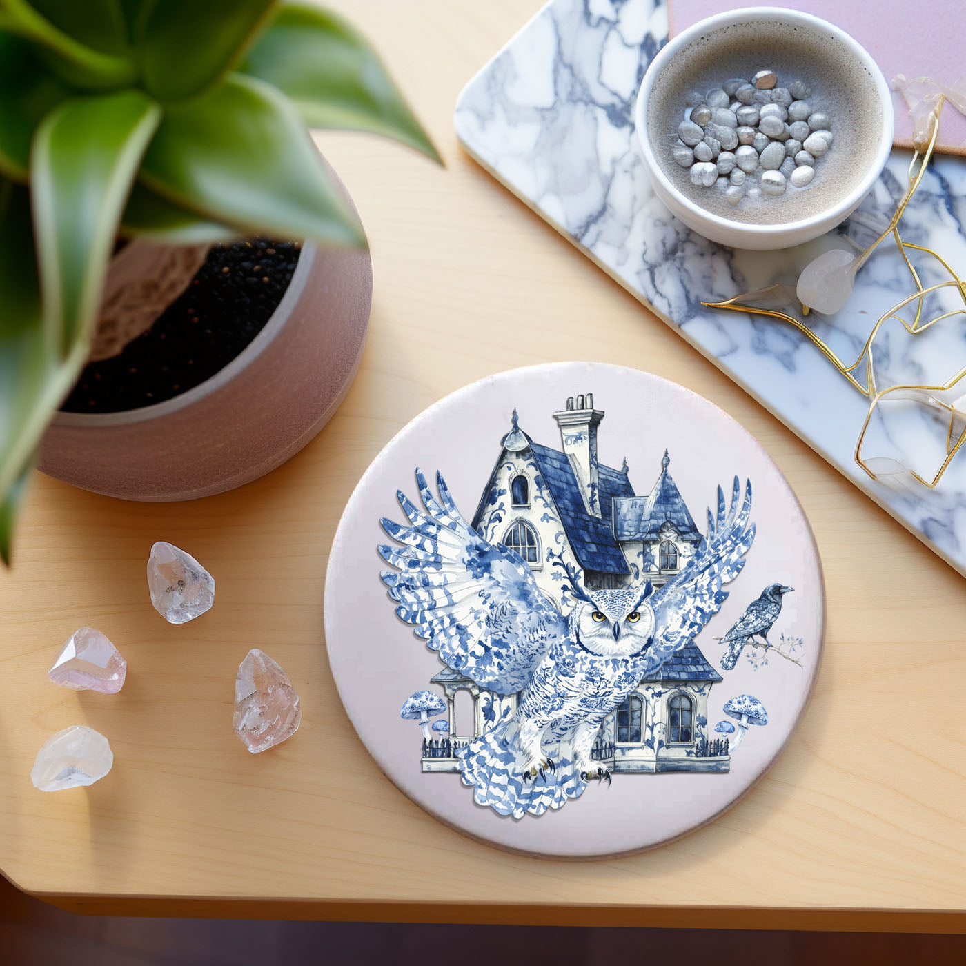 Chinoiserie Blue & White Halloween Coasters Set