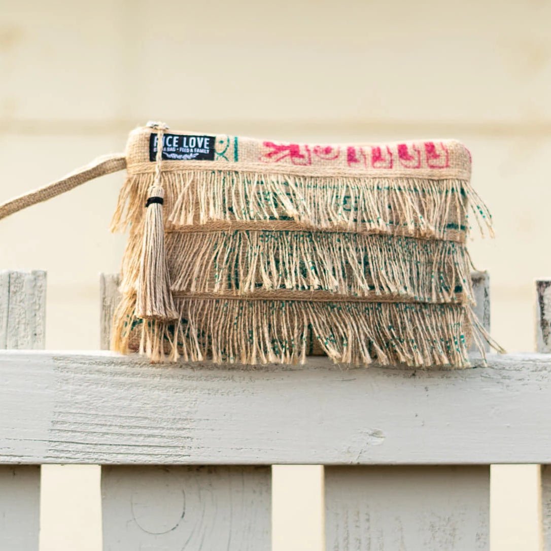 Recycled Sustainable Fringe Tassel Zippered Clutch