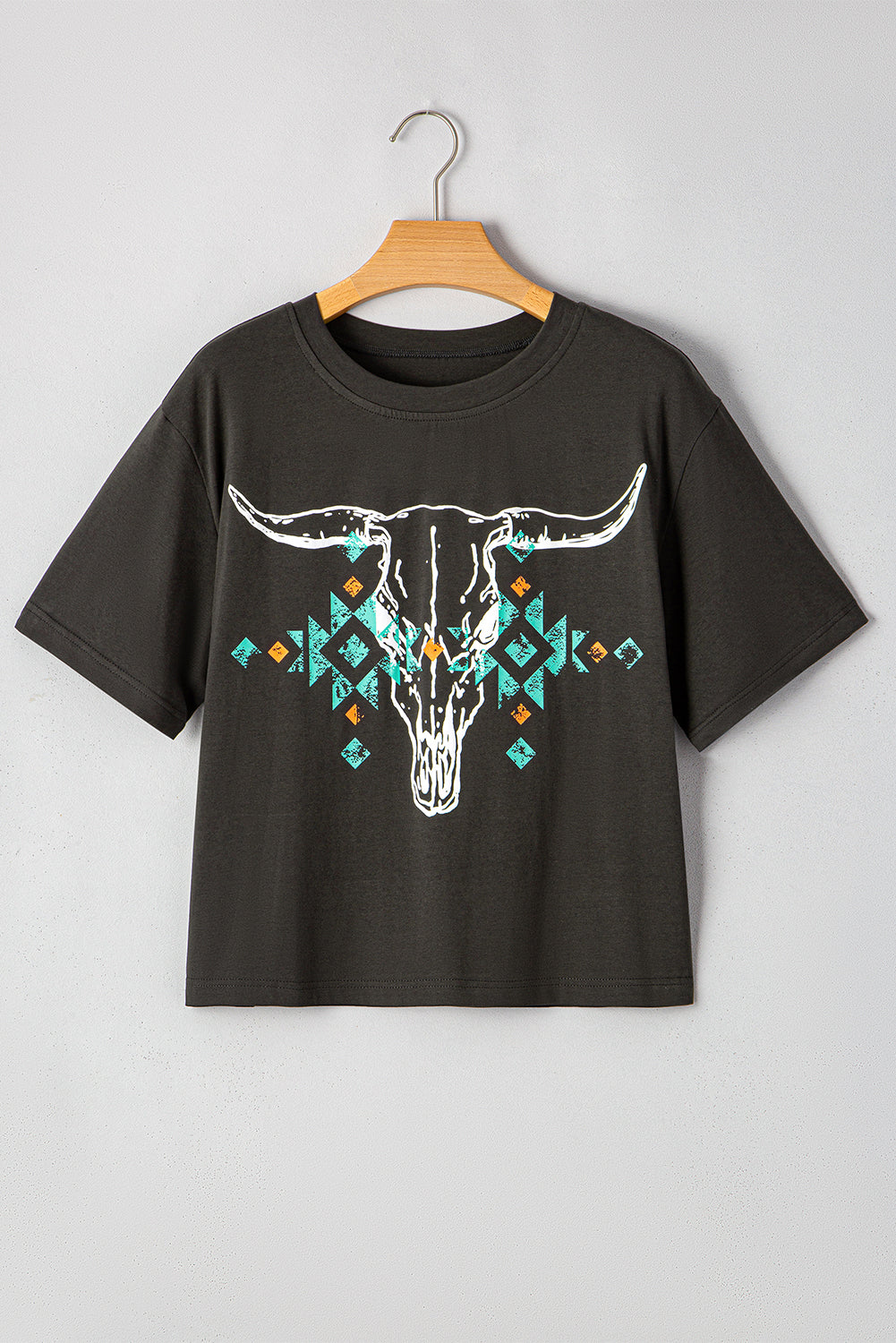 Carbon Grey Skull & Turquoise Graphic T Shirt