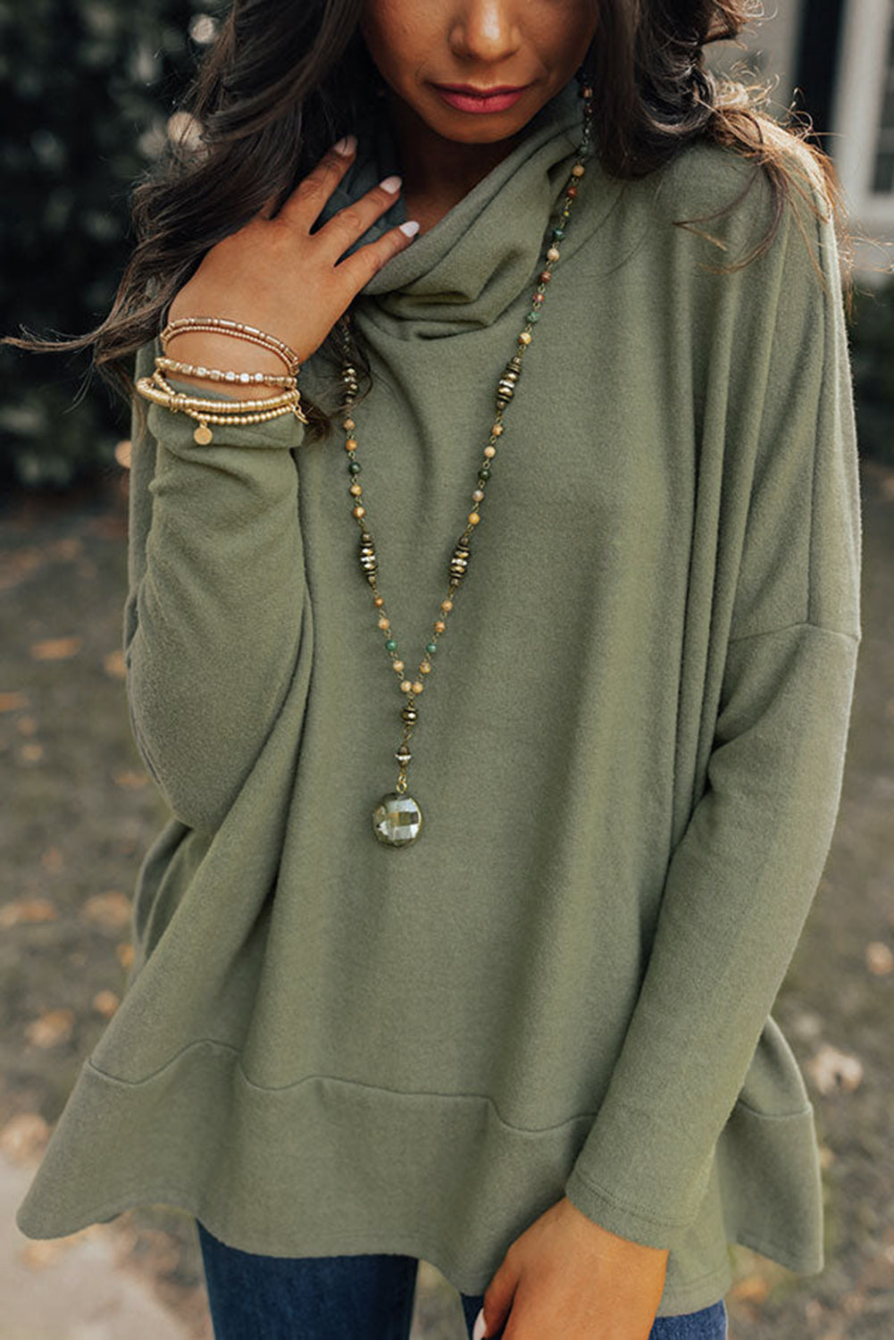 Cowl Neck Loose Fit Tunic Top (2 colors)