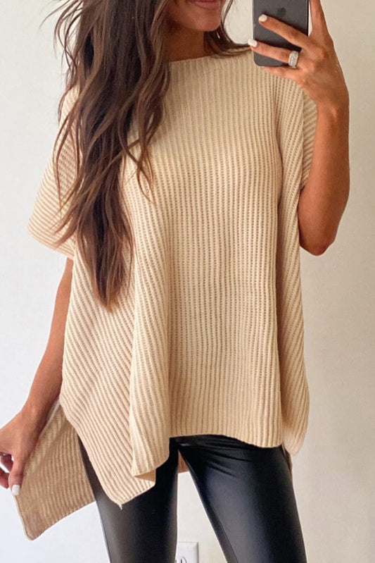 Side Slit Short Sleeve Oversized Sweater (4 colors)