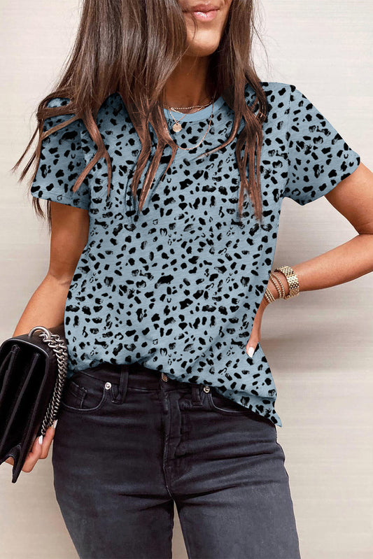 Cheetah Print Casual Crew Neck Tee