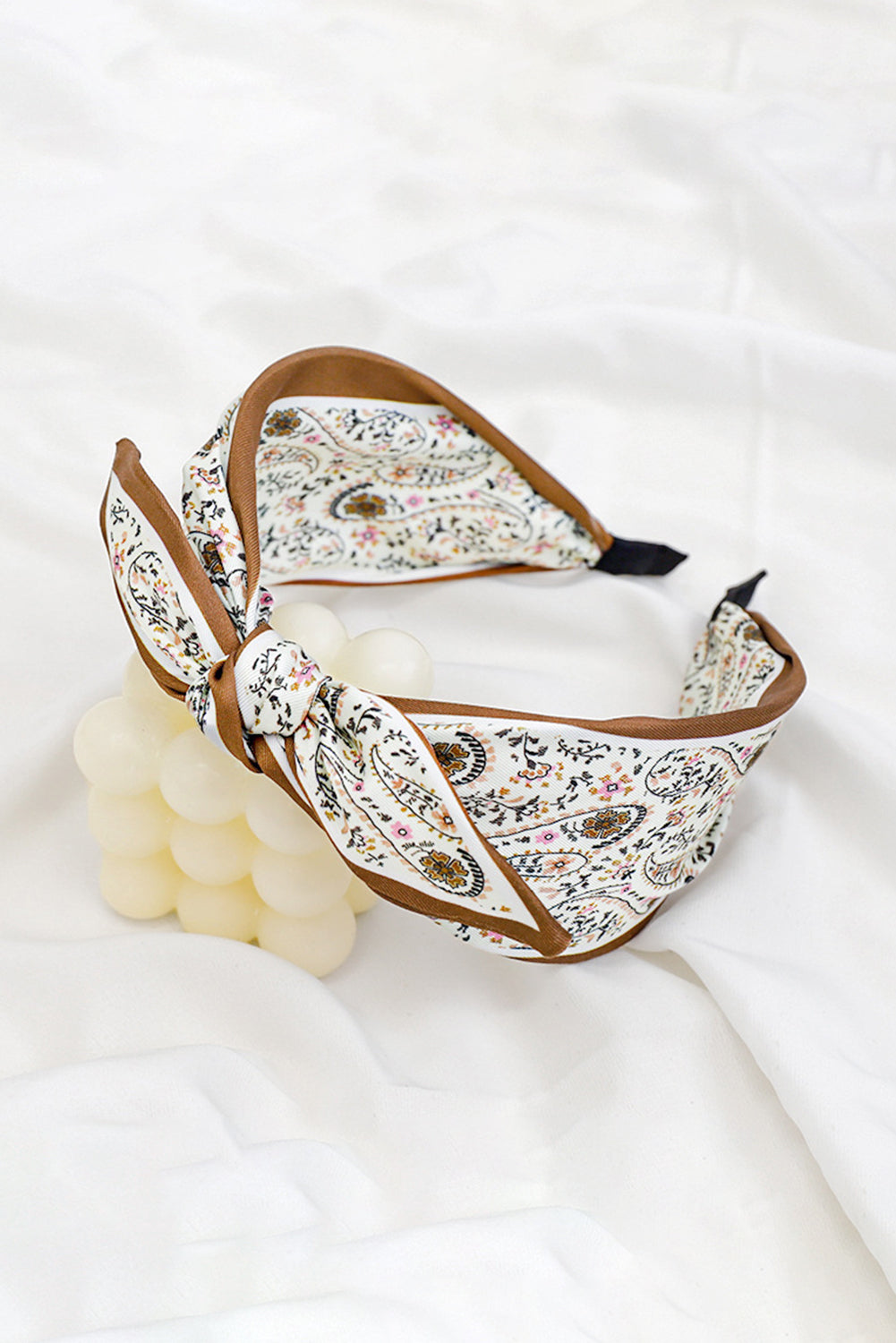 White Boho Floral Knot Headband