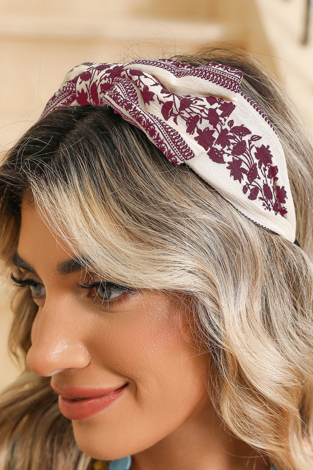 Coral Retro Floral Knot Headband