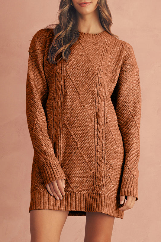 Twist Cable Knit Drop Shoulder Loose Fit Sweater Dress (4 colors)