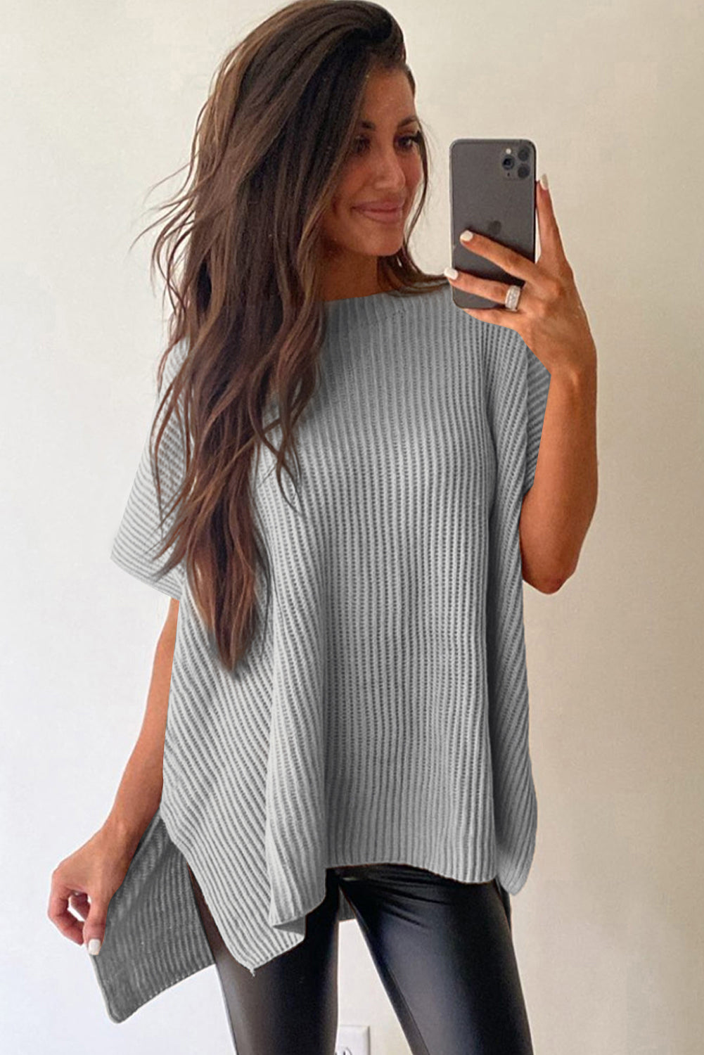 Side Slit Short Sleeve Oversized Sweater (4 colors)