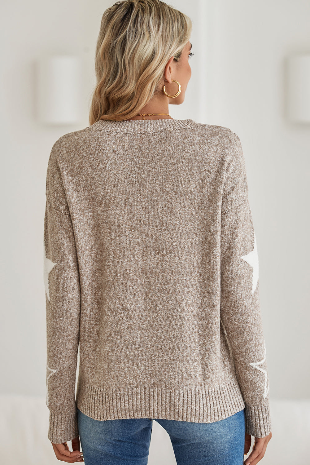 Star Pattern Drop Shoulder Knit Sweater